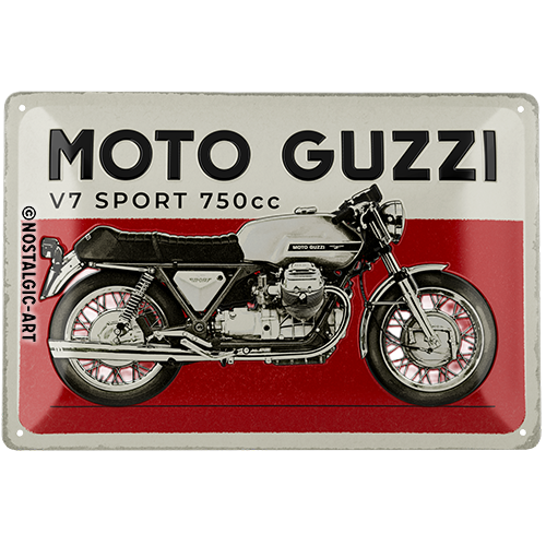 Moto Guzzi - Modell V7 Sport, isolated Blechschild 20 x 30 cm product view with transparent background.