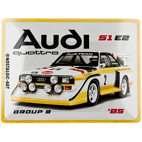Audi Sport quattro - S1 E2 Group B, isolated Blechschild 30 x 40 cm product view with transparent background.