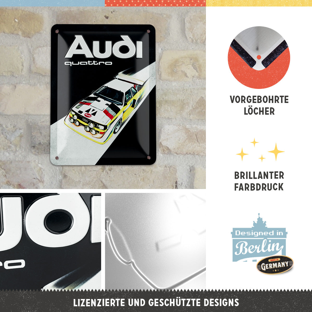 Audi Sport quattro - S1 E2, product collage with multiple views and highlighted details.