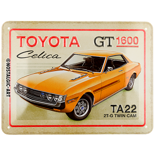 Toyota - Celica GT 1600, isolated Blechschild 15 x 20 cm product view with transparent background.