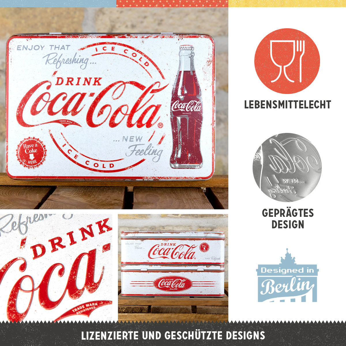 Coca-Cola - Refreshing New Feeling, product collage with multiple views and highlighted details.