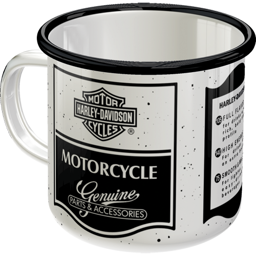 Harley-Davidson - Motorcycle Parts & Accessories, isolated Emaille-Becher product view with transparent background.
