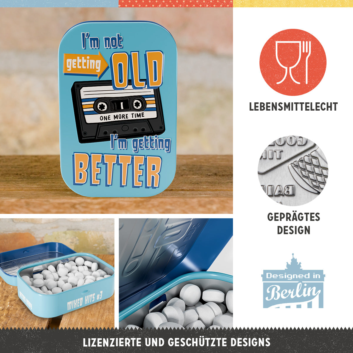 I'm not getting old cassette, product collage with multiple views and highlighted details.