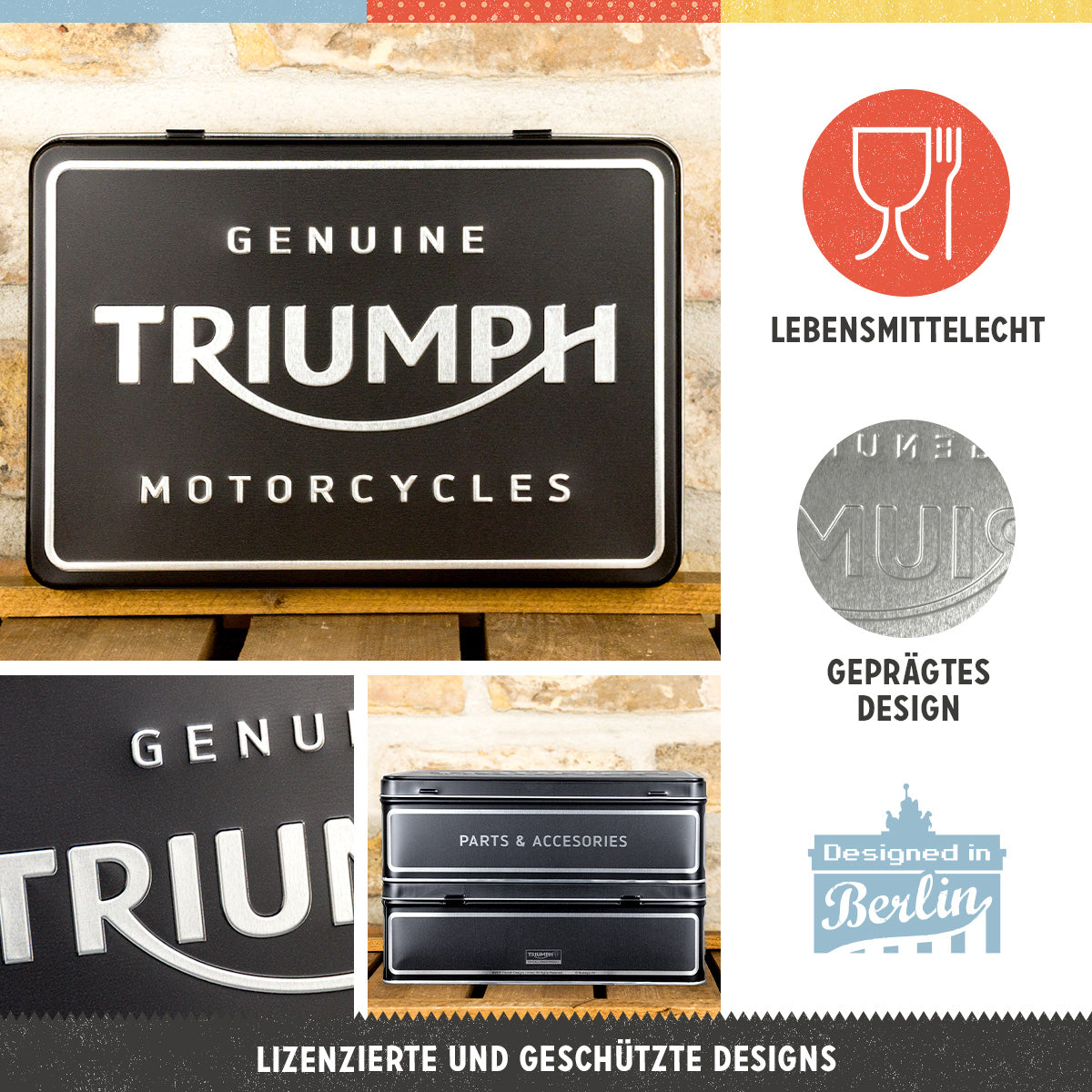 Storage Tin Flat "Triumph - Parts & Accessories Silver"