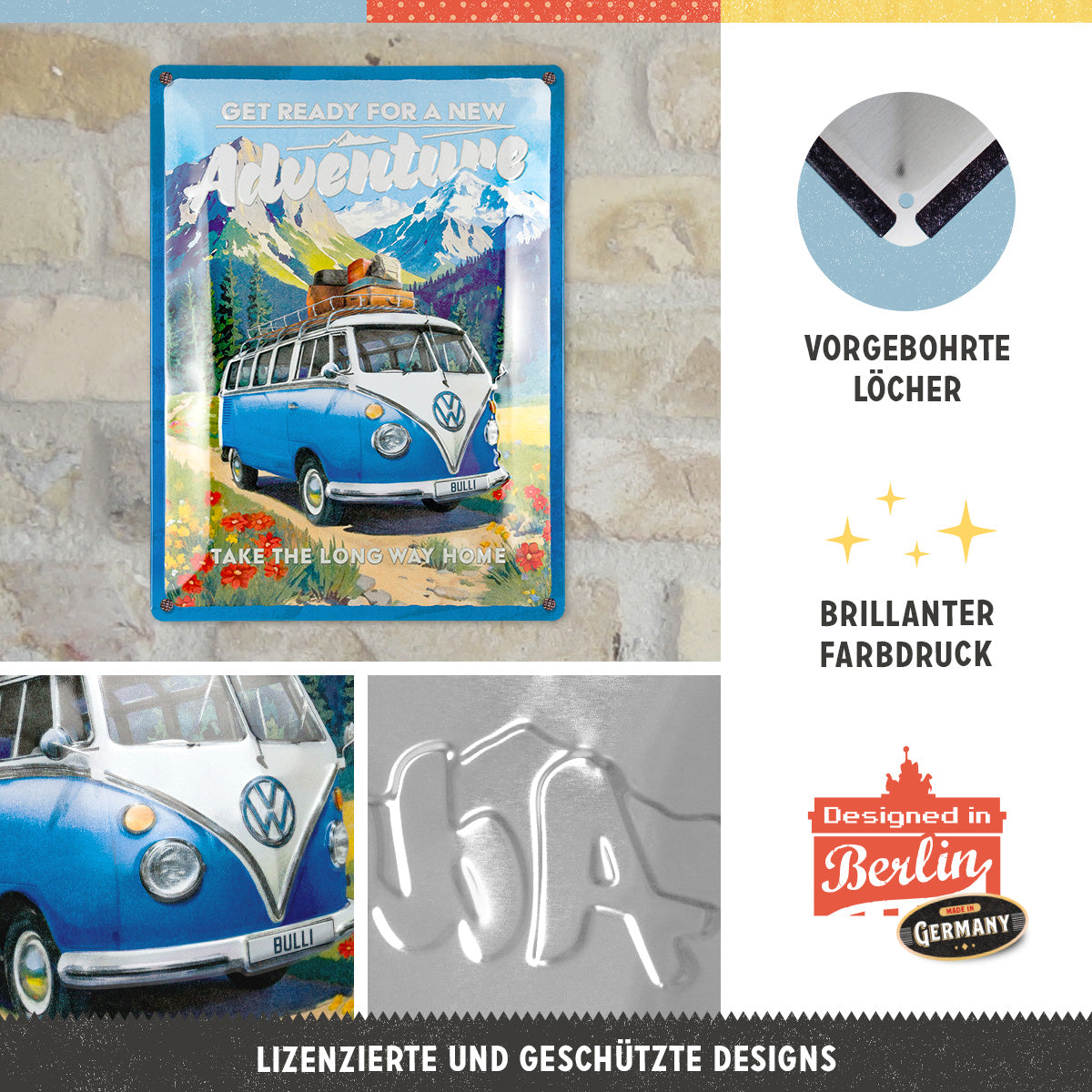Tin Sign 30 x 40 cm "VW Bulli - Ready for a new Adventure"