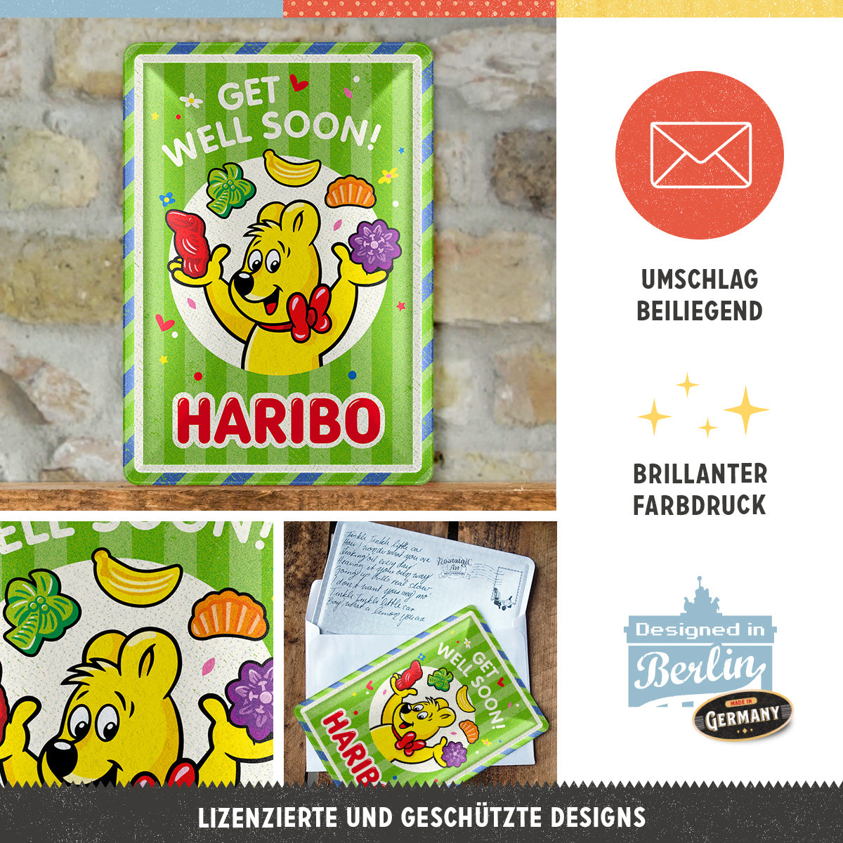 Metal Card 10 x 14 cm "HARIBO - Get Well Soon"