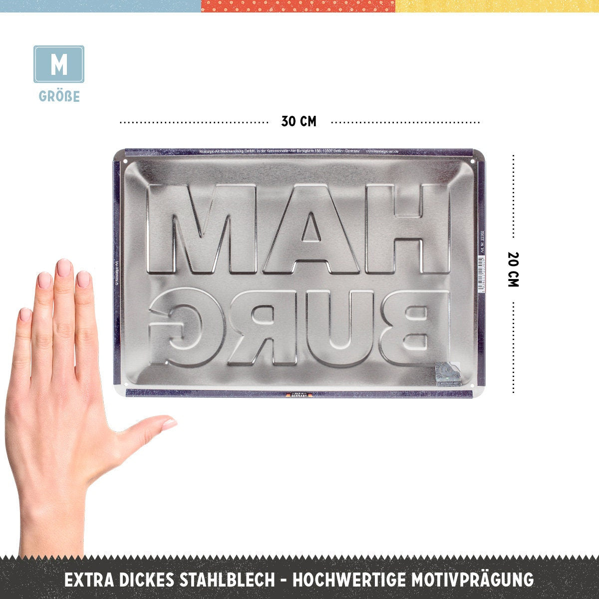 Nostalgic-Art Retro Blechschild, 20 x 30 cm, "Hamburg – Bilder-Buchstaben & Tau", Souvenir und Geschenk-Idee, aus Metall, Vintage Design