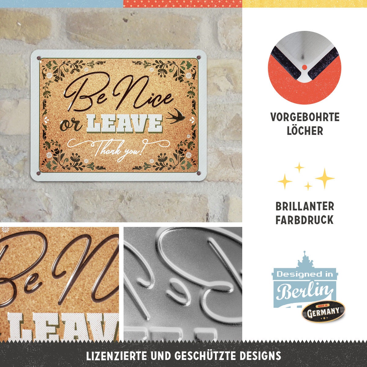 Nostalgic-Art Retro Blechschild, 15 x 20 cm, "Be nice or leave", Geschenk-Idee mit tollem Spruch, aus Metall, Vintage Design mit Spruch