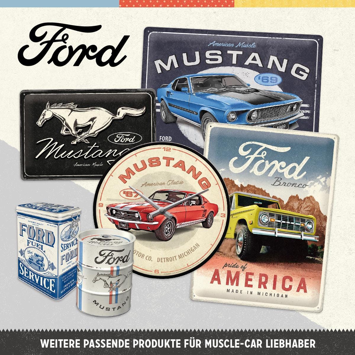Ford Mustang Tassen Geschenkbox – Logo, GT 1967 & Mach 1