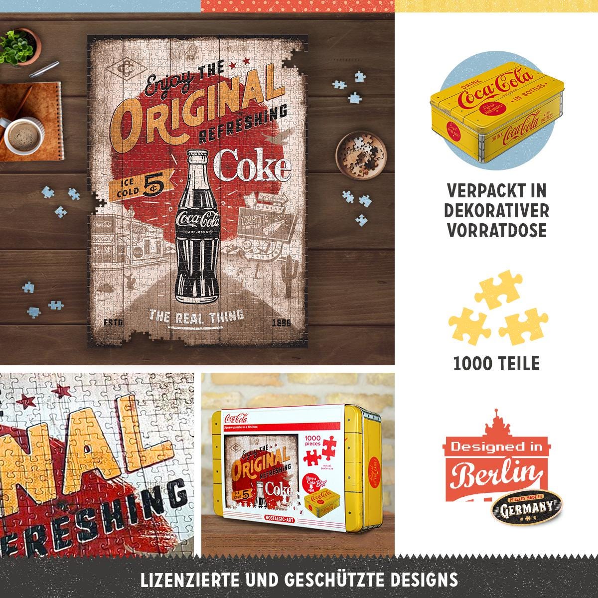 Coca-Cola Retro Puzzle 1000 Teile, in Vintage-Metalldose