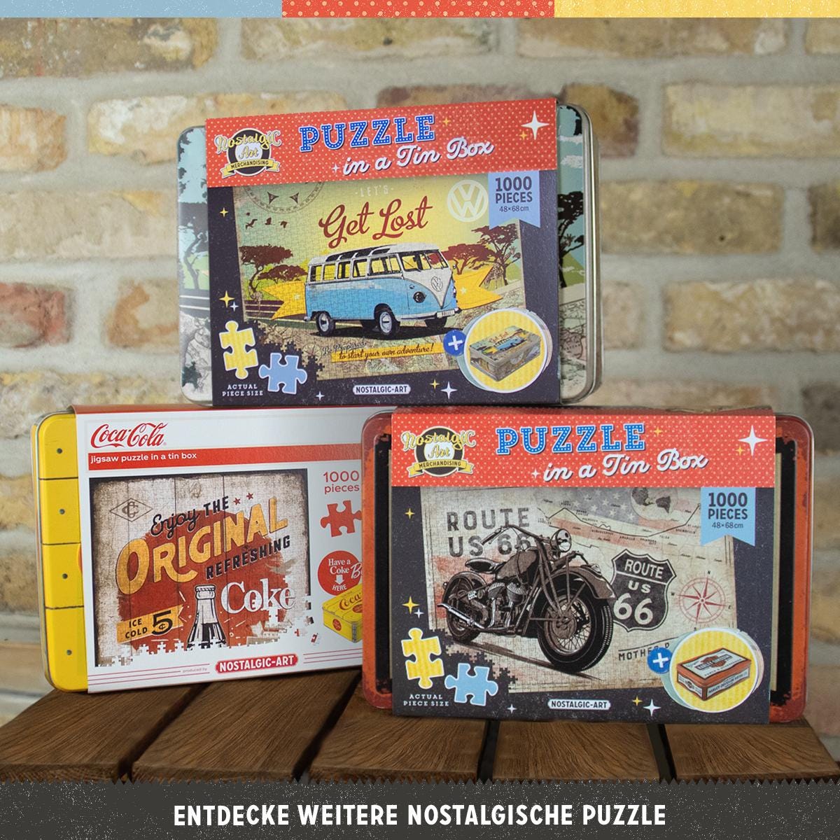 Route 66 – Bike Map – Retro Puzzle 1000 Teile, in Vintage-Metalldose