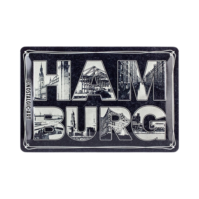 Nostalgic-Art Retro Blechschild, 20 x 30 cm, "Hamburg – Bilder-Buchstaben & Tau", Souvenir und Geschenk-Idee, aus Metall, Vintage Design