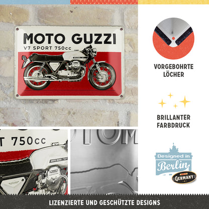 Moto Guzzi - Modell V7 Sport, product collage with multiple views and highlighted details.