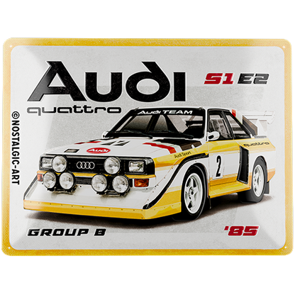 Audi Sport quattro - S1 E2 Group B, isolated Blechschild 30 x 40 cm product view with transparent background.