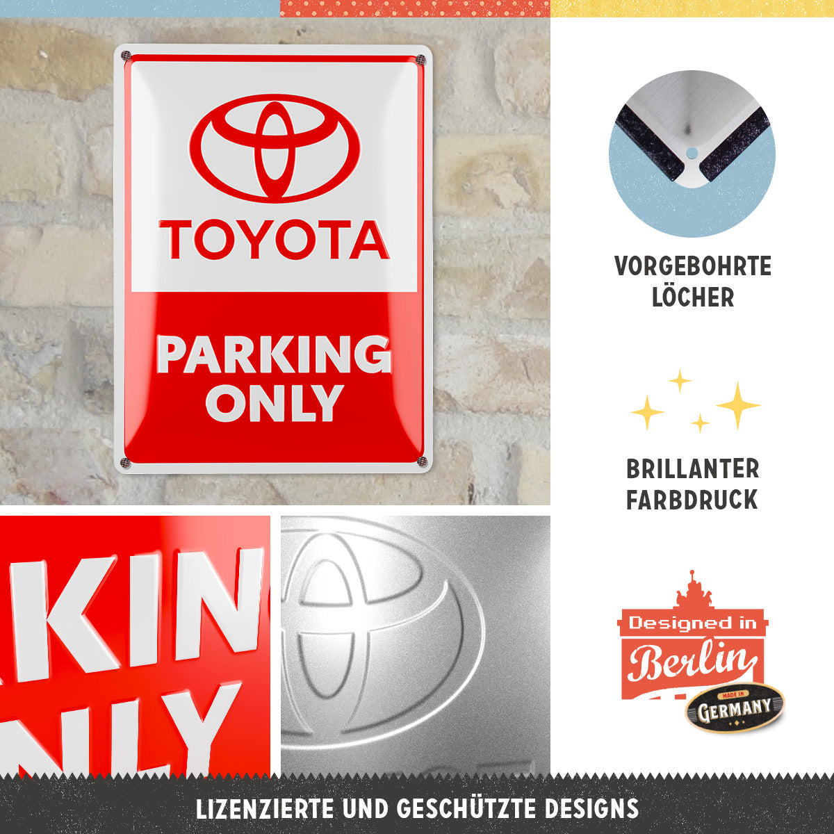 Toyota - Parking Only, product collage with multiple views and highlighted details.