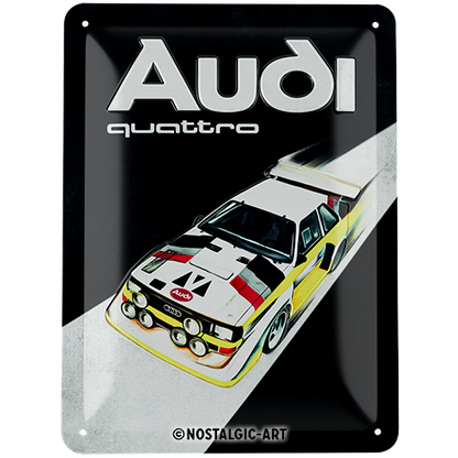 Audi Sport quattro - S1 E2, isolated Blechschild 15 x 20 cm product view with transparent background.