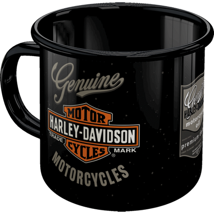 Harley-Davidson - Genuine Motorcycles, isolated Emaille-Becher product view with transparent background.
