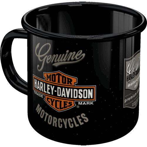 Harley-Davidson - Genuine Motorcycles, isolated Emaille-Becher product view with transparent background.