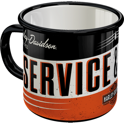 Harley-Davidson - Service & Repair, isolated Emaille-Becher product view with transparent background.