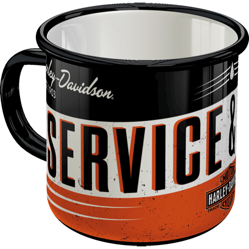 Harley-Davidson - Service & Repair, isolated Emaille-Becher product view with transparent background.