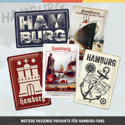 Nostalgic-Art Retro Blechschild, 20 x 30 cm, "Hamburg – Bilder-Buchstaben & Tau", Souvenir und Geschenk-Idee, aus Metall, Vintage Design