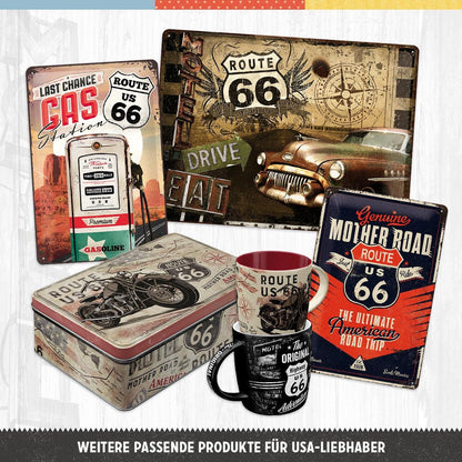 Route 66 – Bike Map – Retro Puzzle 1000 Teile, in Harley-Davidson Vintage-Metalldose, orange