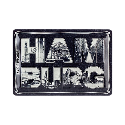 Nostalgic-Art Retro Blechschild, 20 x 30 cm, "Hamburg – Bilder-Buchstaben & Tau", Souvenir und Geschenk-Idee, aus Metall, Vintage Design